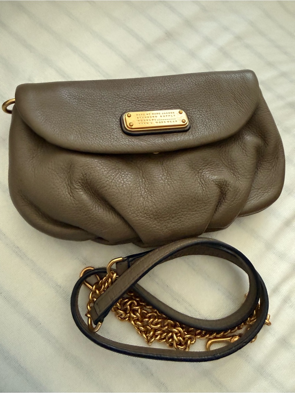 Marc by Marc Jacobs Taupe Pebbled Leather Crossbody with Gold Hardware